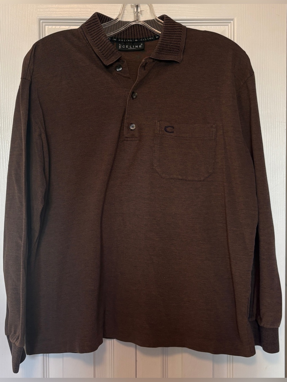 Vintage Celine Homme Long Sleeve Knit Henley Brown Mercerized Cotton Medium M